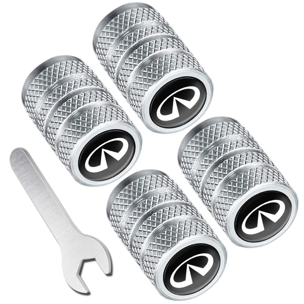 Metal Car Wheel Tire Valve Caps Replacement for Infiniti QX50 Q50 Q70 Q70L Q60 QX30 QX60 QX80 Land CruiserSeries Auto Valve Stem Cover Decoration Accessories Silver, (valve caps lx)