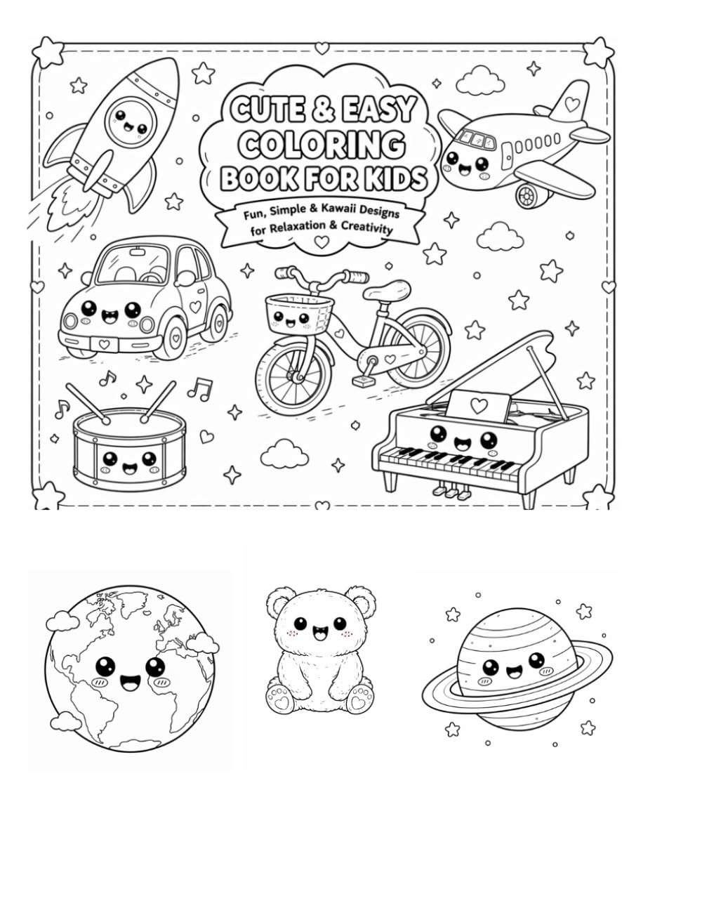 cute easy coloring book for kids fun simple kawaii designs for relaxation creativity