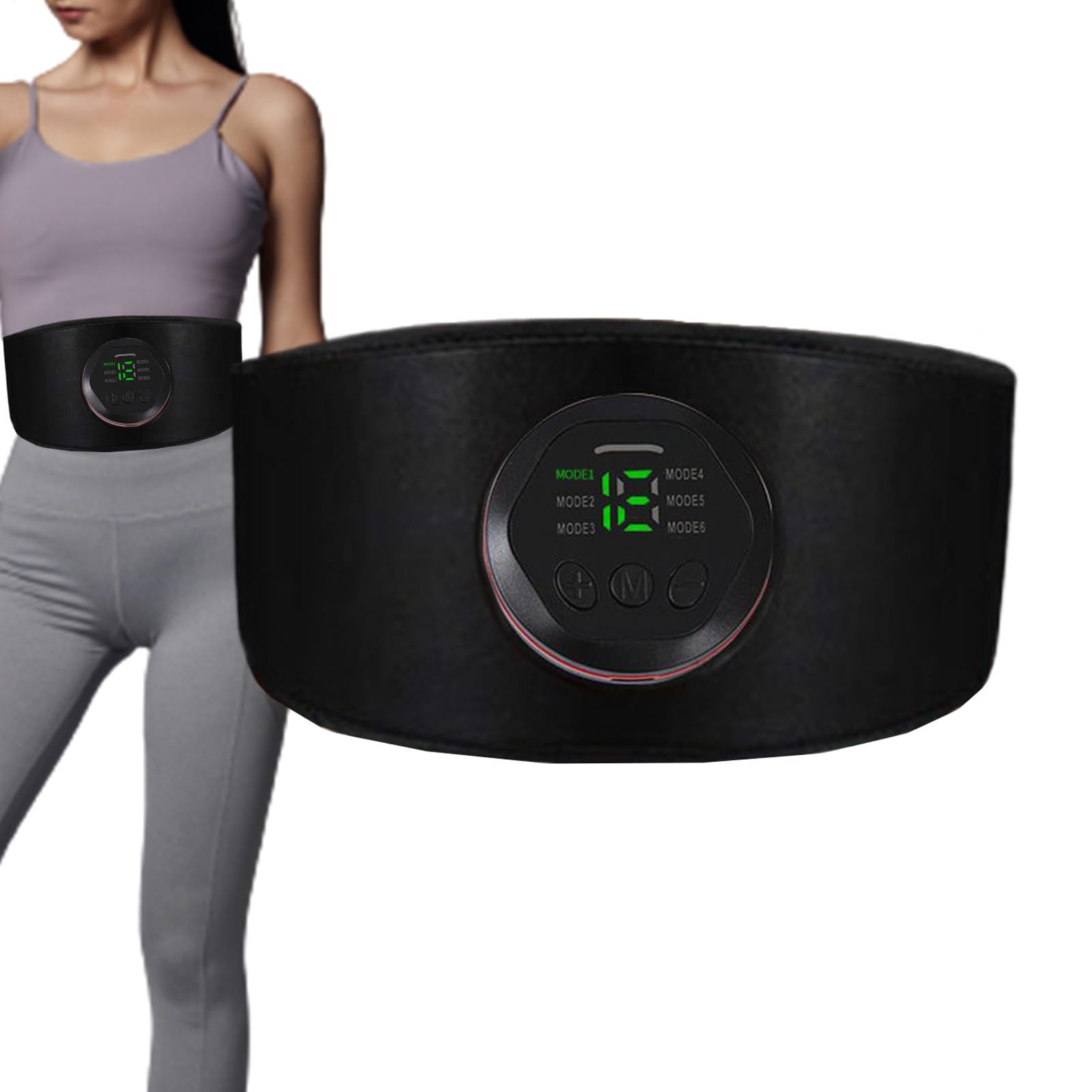 Smart Ab Belt - Rechargeable Stomach Massager for Slimming | Artificial Leather with Adjustable Length, 6 Massage Modes Muscle Trainer, 18 Intensity Settings, Cellulite Reduction Fitness