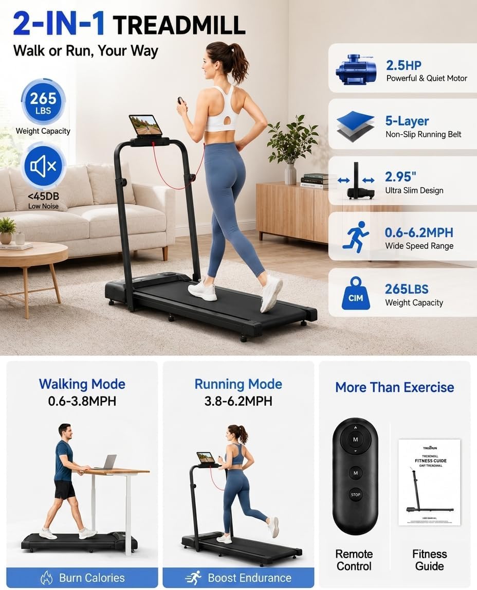 THERUN Walking Pad with Handle Bar, Compact Under Desk Portable Treadmill image 3