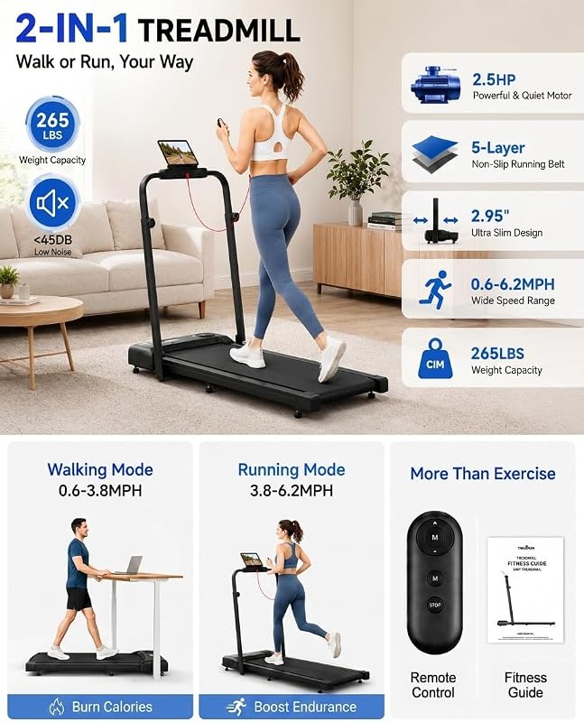 THERUN Walking Pad with Handle Bar, Compact Under Desk Portable Treadmill image 3