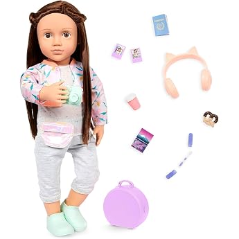 Our Generation - Reese - Movable 46 cm Doll - Lifelike Brown Eyes & Long Brown Hair - Hand Luggage and Travel Accessories - Pretend Game - Toy for Children from 3 Years