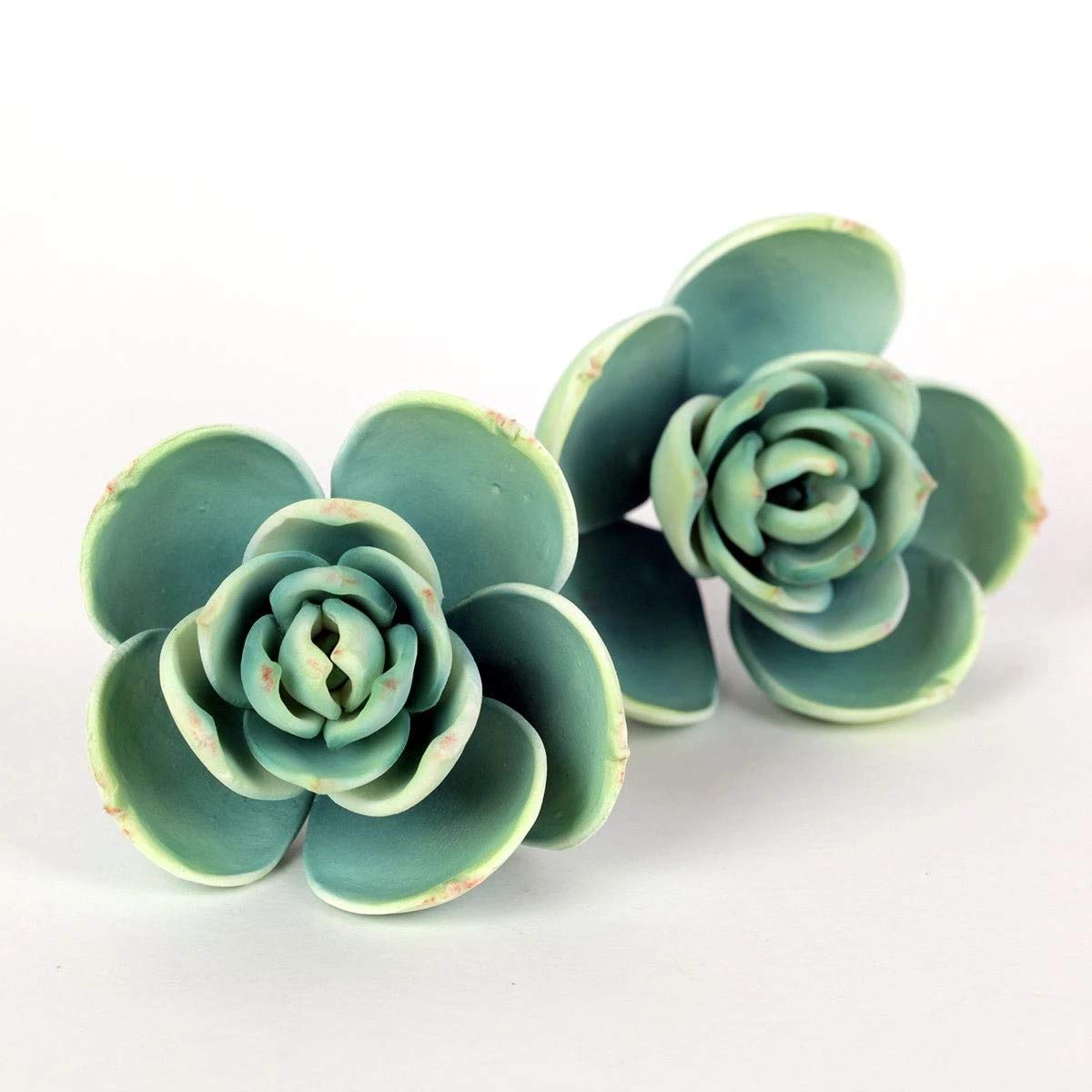 Sugar Flower Cake Topper Small Green Succulent - Handmade from Gum Paste, Cake Decorations for Wedding Cakes, Birthday Cakes, Mother’s Day Cakes, Cupcakes, & more - 2 count