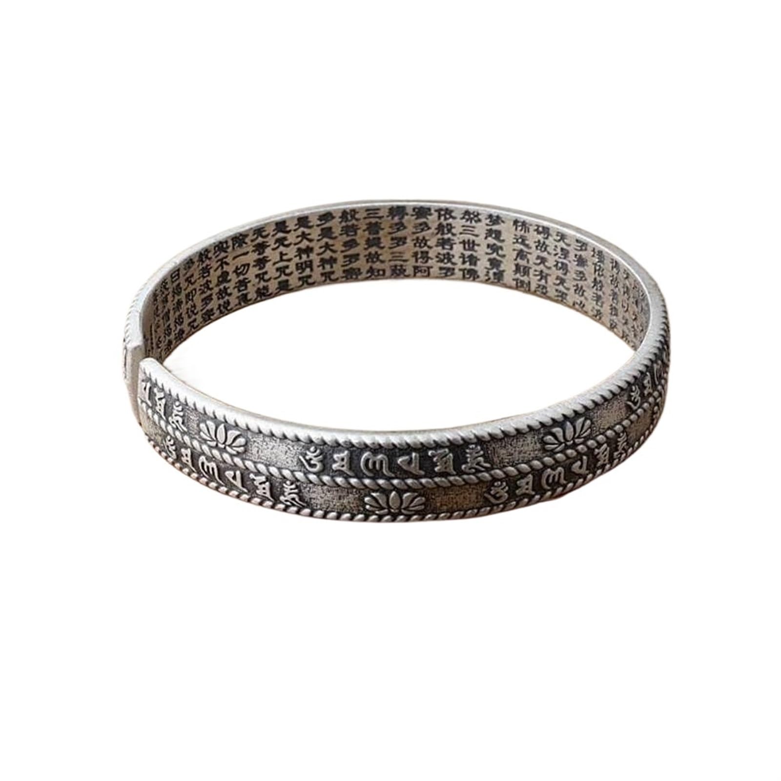 Bracciale in argento, bracciale rigido alla moda, bracciale rigido in argento 999 con detti buddisti Bracciale aperto femminile buddista Prajna Paramita con detti buddisti i braccialetti possono esser