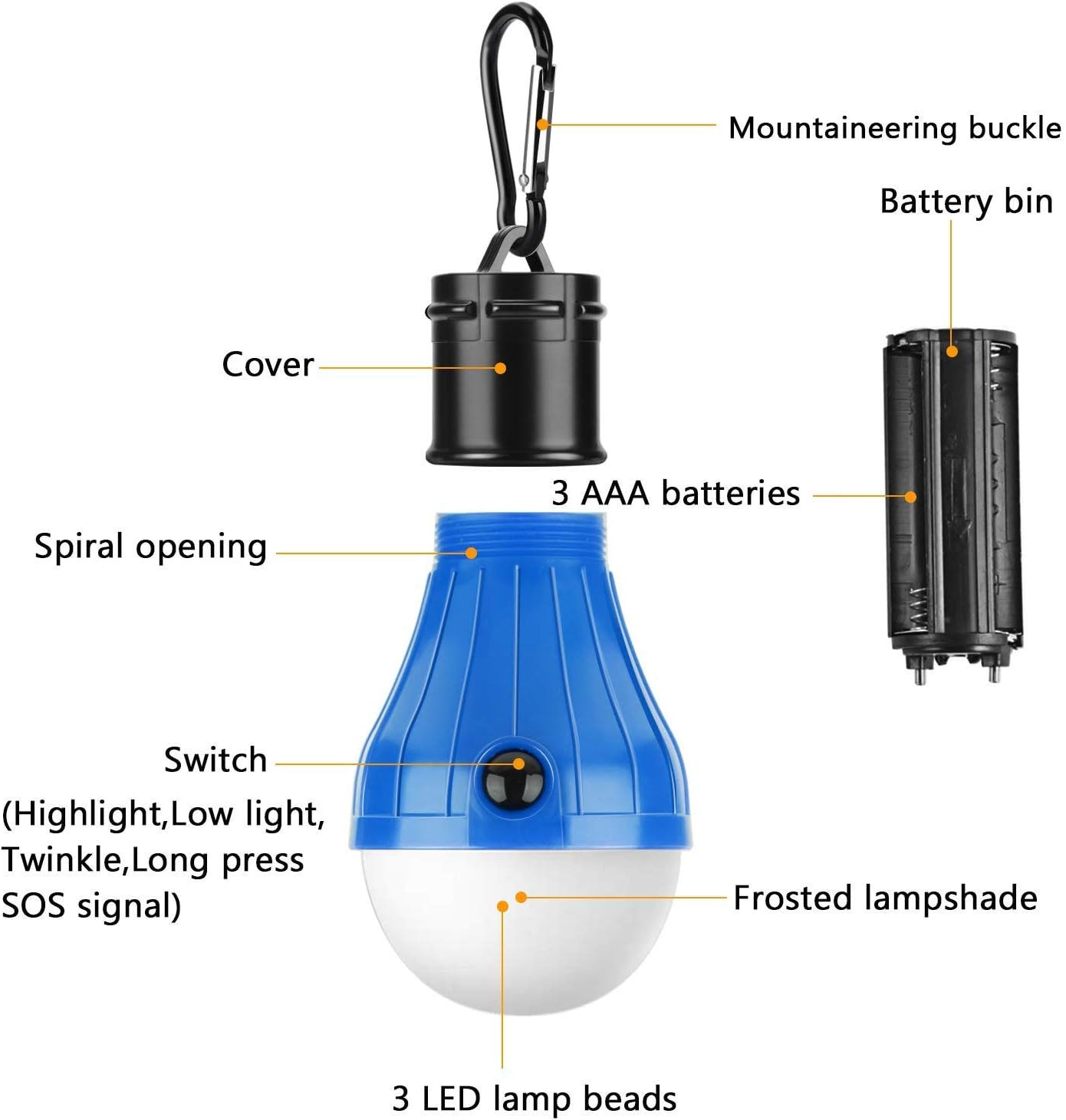 Newthinking 4 Pack Hanging Camping Lights for Tents Battery Powered, Portable Waterproof Emergency Camping Light Bulbs for Tent Outdoor Hiking and Fishing