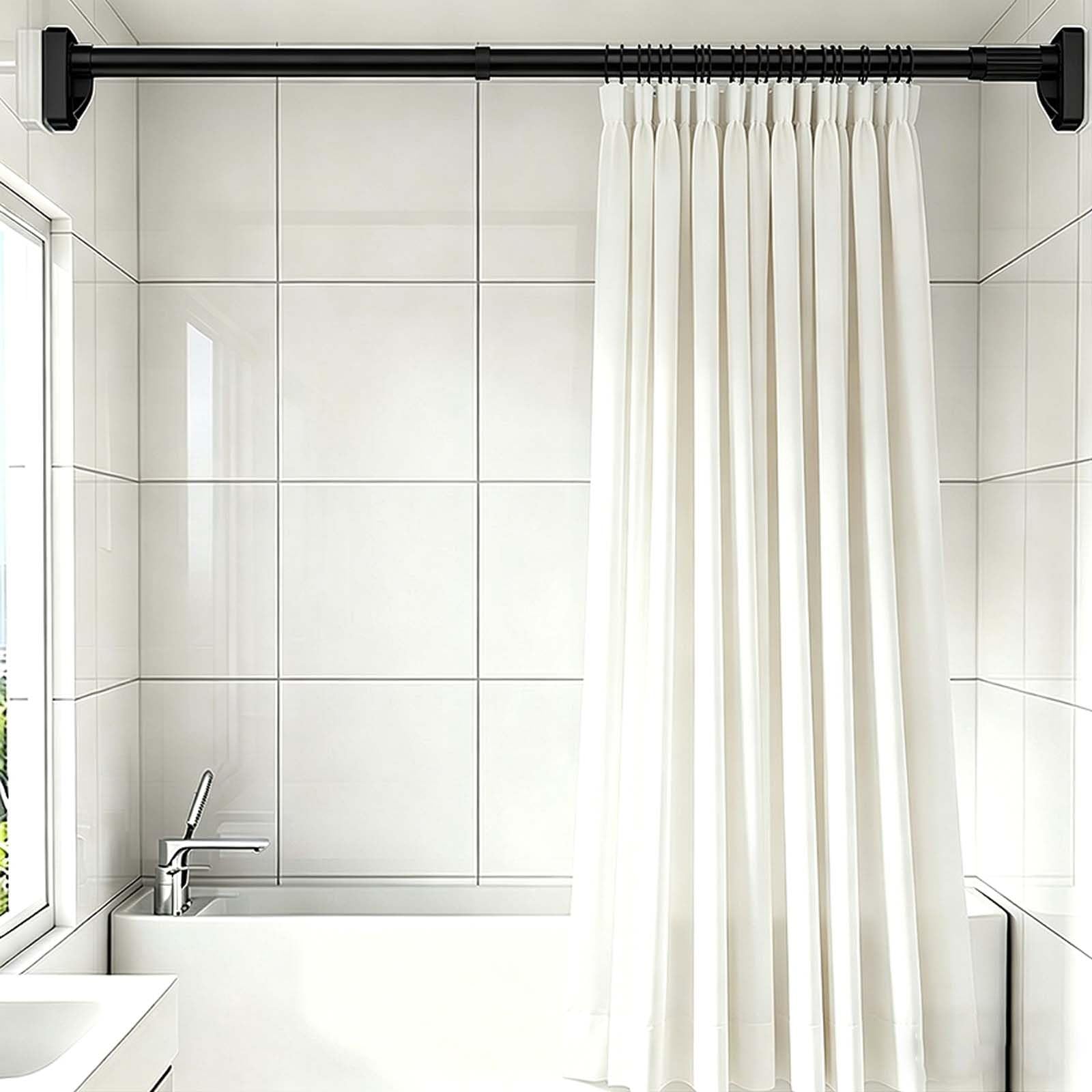 Barra Cortina Ducha Extensible de Acero Inoxidable 40-500 cm Barra de Tensión para Cortinas de Voile Barra de Cortina de Ducha Sin Taladrar para Baño Armario Guardarropa