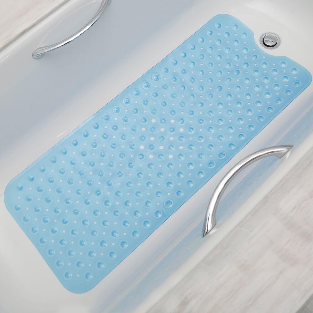 COLIBROX Anti-Slip Bath Mat,Extra-Long(39" L x 16" W) Machine Washable Shower Mat for Bath Tub(Clear Blue)