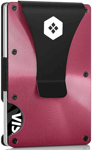 Sorax Cartera delgada minimalista para hombre, carteras de fibra de carbono para hombres, bloqueo RFID, tarjetero de crédito con clip de aluminio