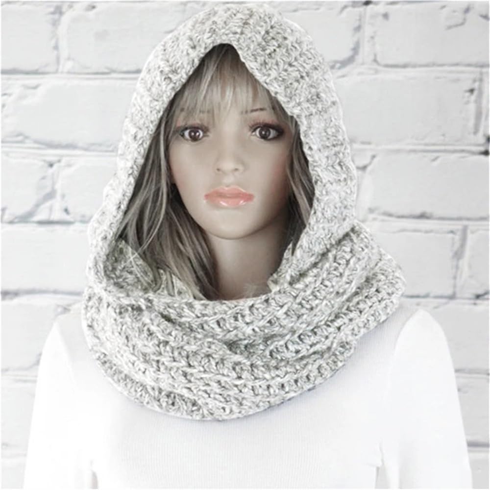 Damen-Schal, Winter, warm, gestrickt, mit Kapuze, modisch, Freizeit, bequem, weich, einfarbig, Plüschmütze, Schal, Bekleidungszubehör