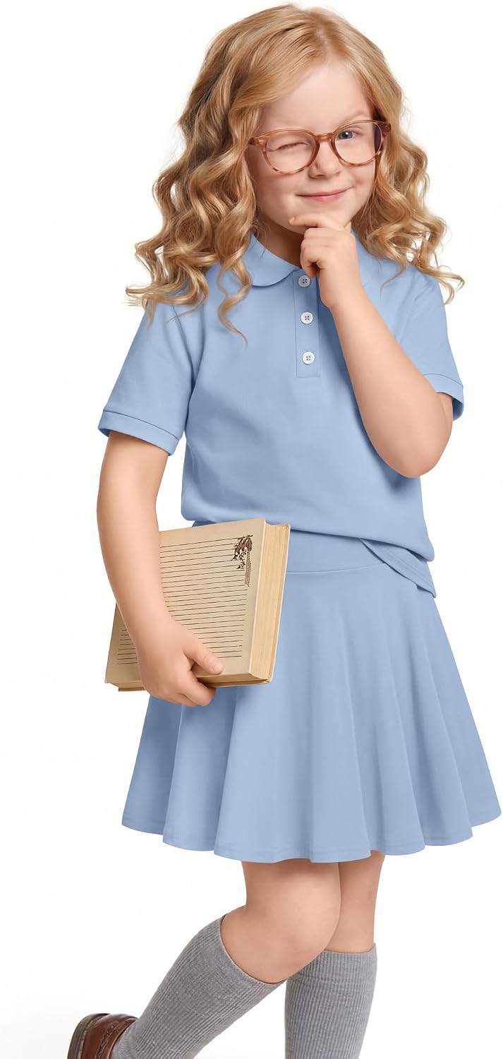 Halfchet School Uniform for Girls 2 Piece Short Sleeve Shirt and Pleated Skorts with Pockets Teen Summer Outfits 5-14 Years