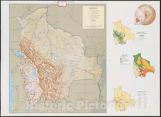 Historical Map, 1971 Bolivia, Vintage Wall Art : 33in x 24in