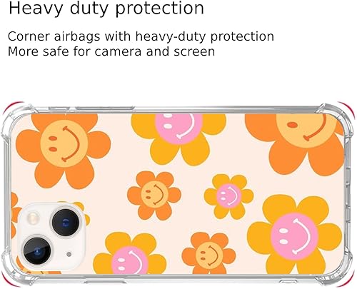 Miniatura 5 de Indie Smile Face Flower Daisy Power Funda compatible con iPhone 15, Hippie Retro 90s Naranja Estética Funda para iPhone 15, diseño único de moda TPU