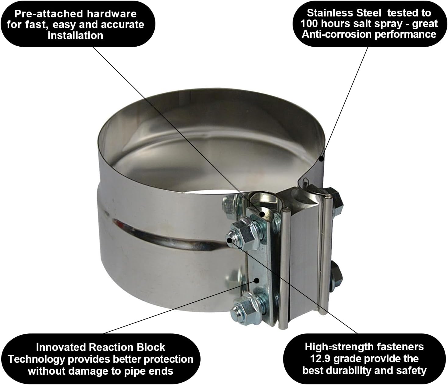 4 inch Exhaust Clamp Stainless Steel Muffler Band Clamps for 4" Inner Diameter to 4" Outer Diameter Exhaust Pipe Turbo Downpipe Muffler System Repair - 4 Pieces