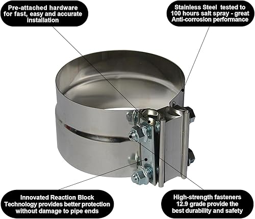 Miniatura 9 de Abrazadera de escape de 2.75 pulgadas - Abrazaderas de banda de escape de junta de regazo de acero inoxidable preformado