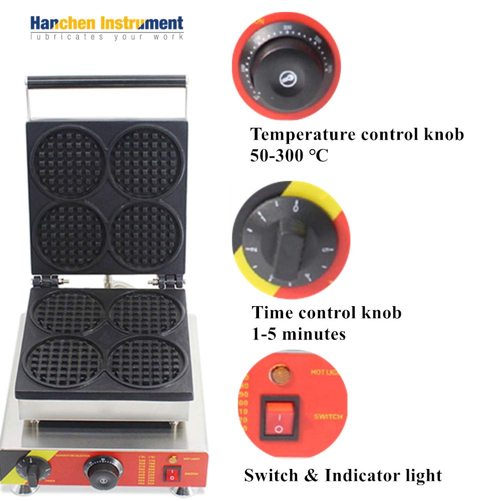 Hanchen Baker - Máquina para hacer gofres (4 unidades, redonda), color negro