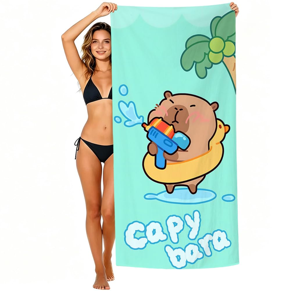 MIFKLMV Extra Large Beach Towel, Quick Dry Microfibre Printed Beach Towels, Super Absorbent Beach Towel, Sand Free Microfiber Towels for Swim Yoga Pool Beach Accessories, 160x80cm, Capybara