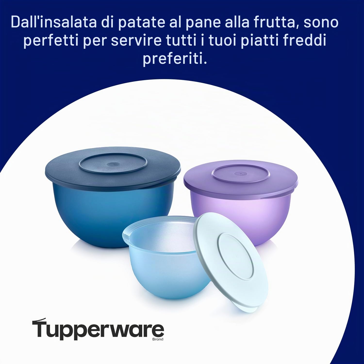 Tupperware Impressions Classic, set di 3 ciotole per alimenti in blu e viola, adatte per lavastoviglie e senza BPA (3 contenitori, 3 coperchi)
