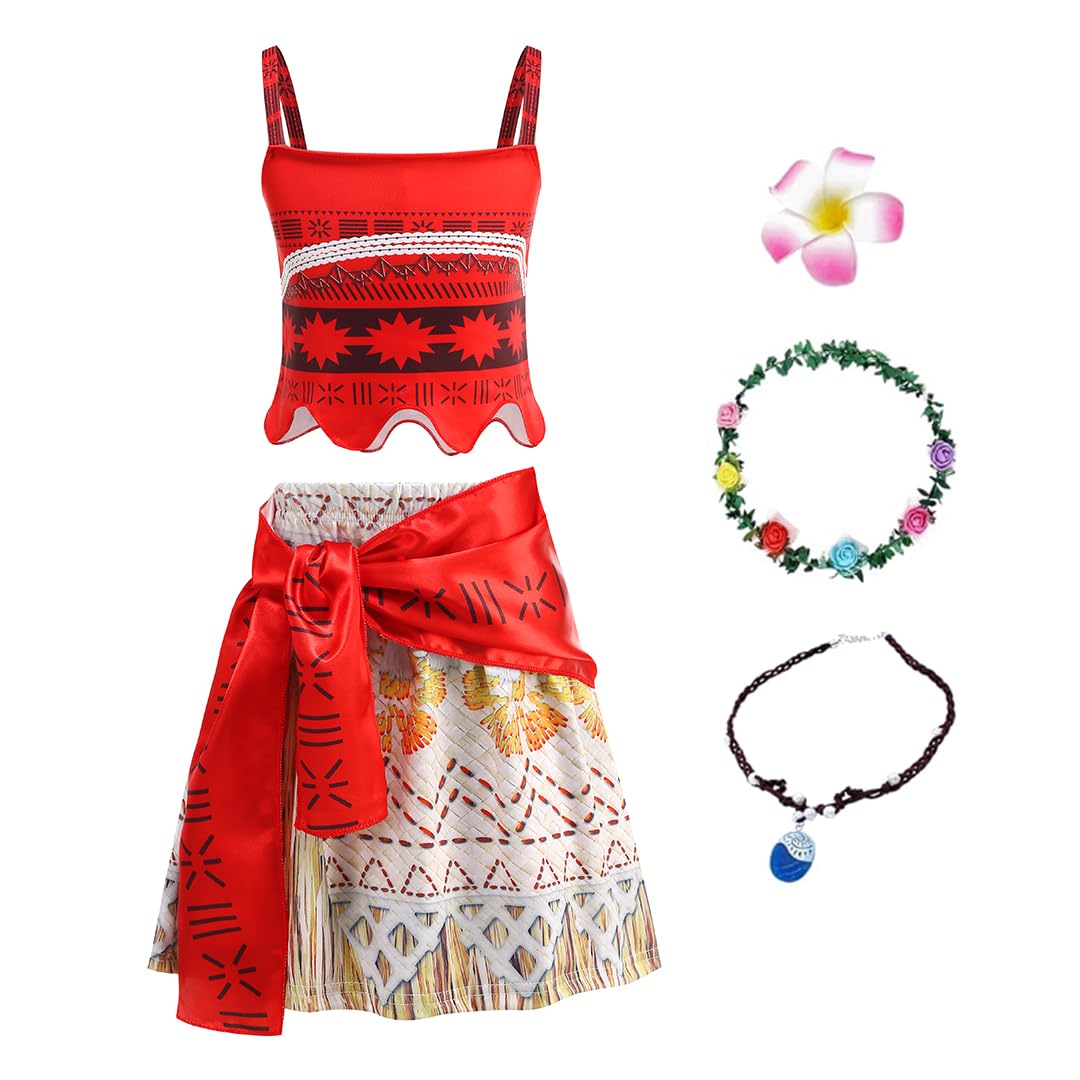 Princess Dress for Girls - Halloween Costume with Wreath, Hair Clip & Necklace, Party Outfit for Ages 3-9