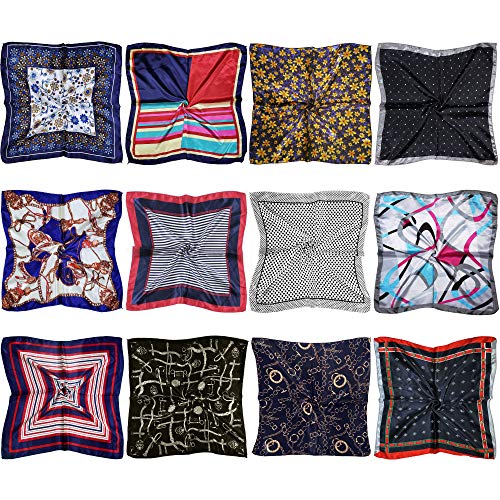 LilMents 12 Mixed Designs Small Square Satin Womens Neck Head Scarf Scarves Bundle