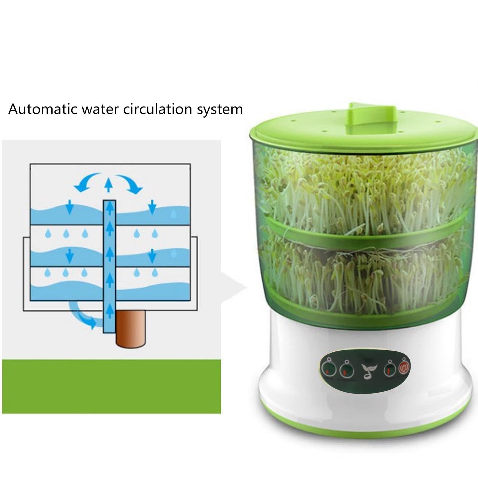 Acouto Macchina Automatica per Germogli di Fagioli a 2 Strati, Germogliatore Intelligente con Display a LED, Macchina per la Germinazione dei Semi per Casa, Yogurt, Natto, Vino di Riso (Spina
