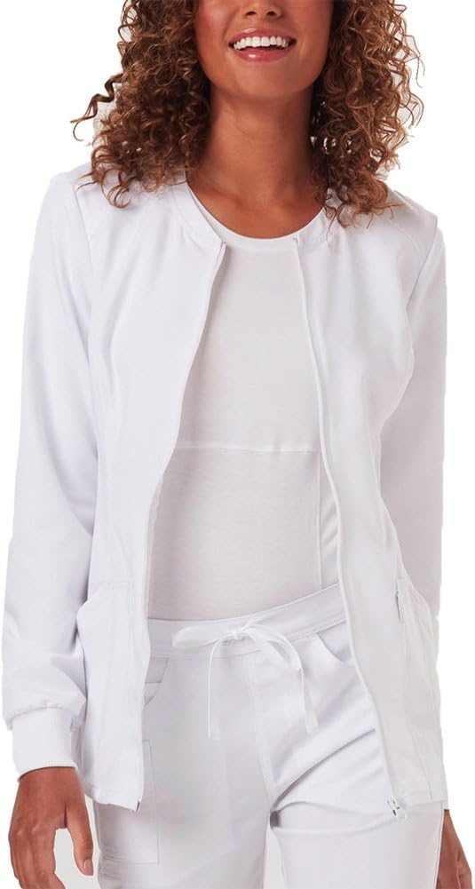 Code Happy Women's Zip Front Warm-up Solid Scrub Jacket