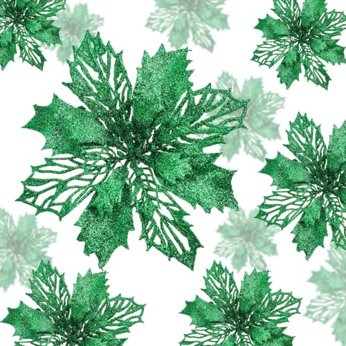 Boao 24 Pcs Green Christmas Artificial Poinsettia Flowers
