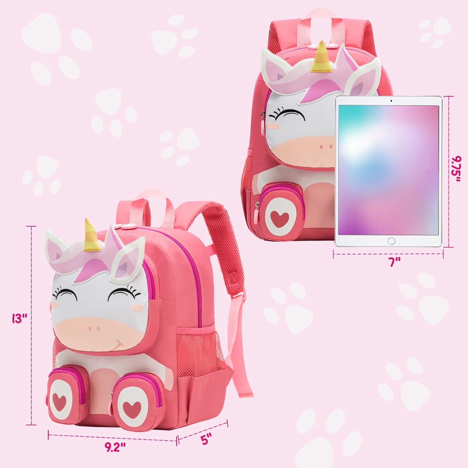 Toddler Backpack for Girls kids,Unicorn pink Girls Bookbag,Waterproof Animal Preschool Schoolbag Age 2-5 - Image 4