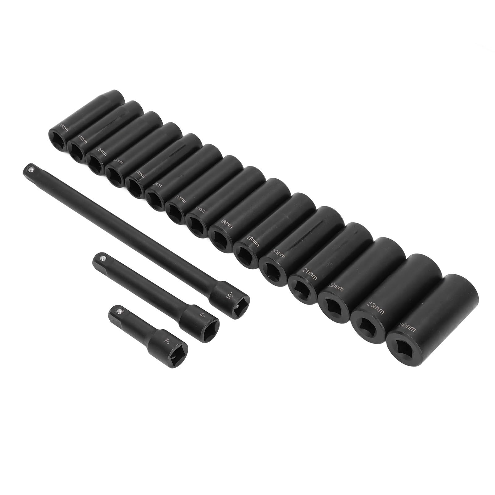 Domary Juego de 15 Vasos de Impacto Profundos Métricos 10 a 24 Mm con 3