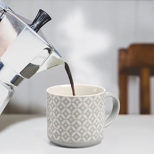 Miniatura 7 de Hiceeden Juego de 4 tazas de café con soporte de metal, tazas de café apilables de cerámica de 15 onzas para cacao, latte, americano, capuchinos o