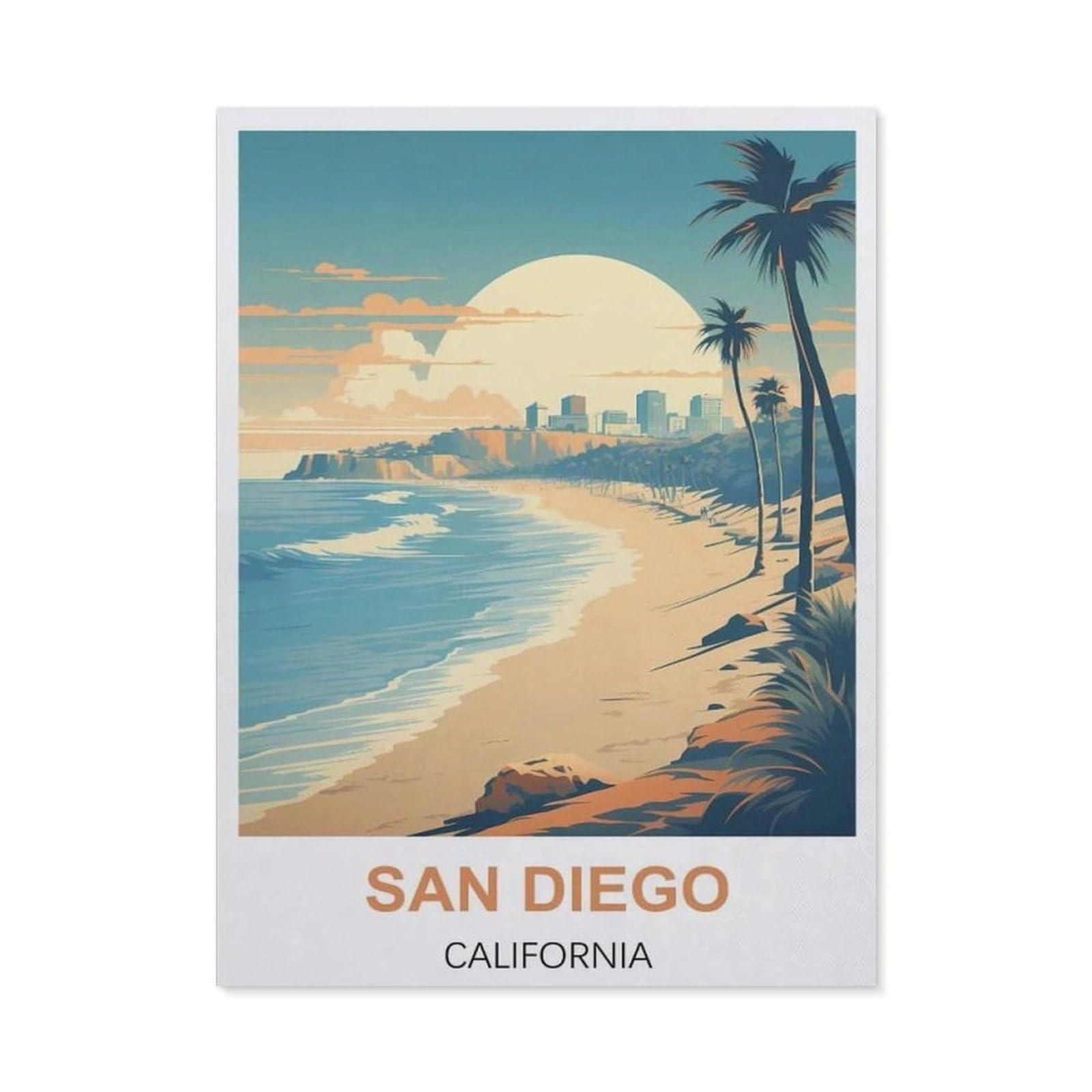BEAYODKP Diamond Painting Kits for Adults and Kids，San Diego California Vintage Travel Poster，Full Drill Round Rhinestone Paint with Diamonds（40 x 50 cm/15.74 x 19.68 inches）-BZ52