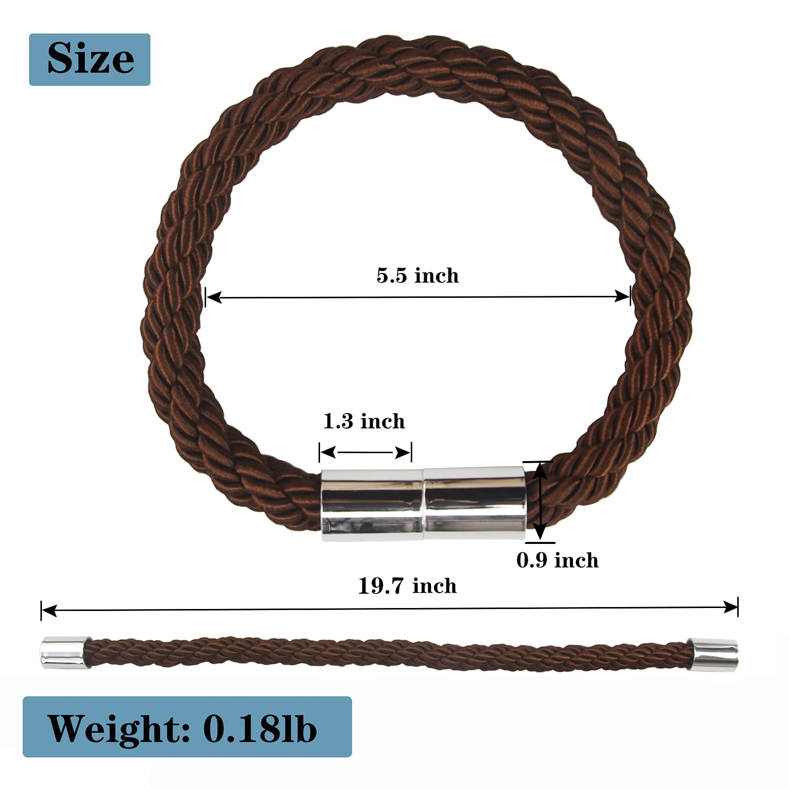 Lot de 4 embrasses de rideaux magnétiques solides - 50 cm - Pour rideaux fins ou épais avec crochets en métal - Légèrement lourdes