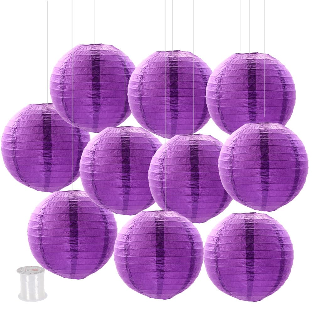 Surwin 10Pcs Paper Lanterns Set, Lanterns Biodegradable Paper Lampshades, Paper Lanterns for Weddings Baby Shower Celebrations Garden Party Decor (4inch,Purple)