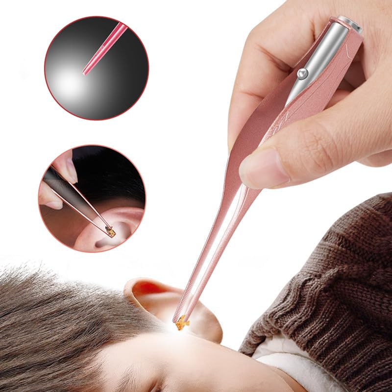 Pince à épiler LED avec lampe de poche étanche, nettoyage doux des oreilles, Rose Gold
