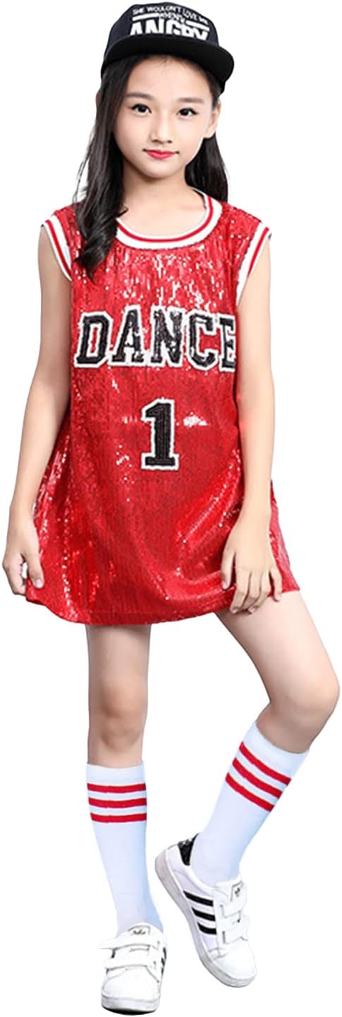 LOLANTAGirls Sequins Dance Costume Hip Hop Dancewear Sparkle Sleeveless Tank Top Dress