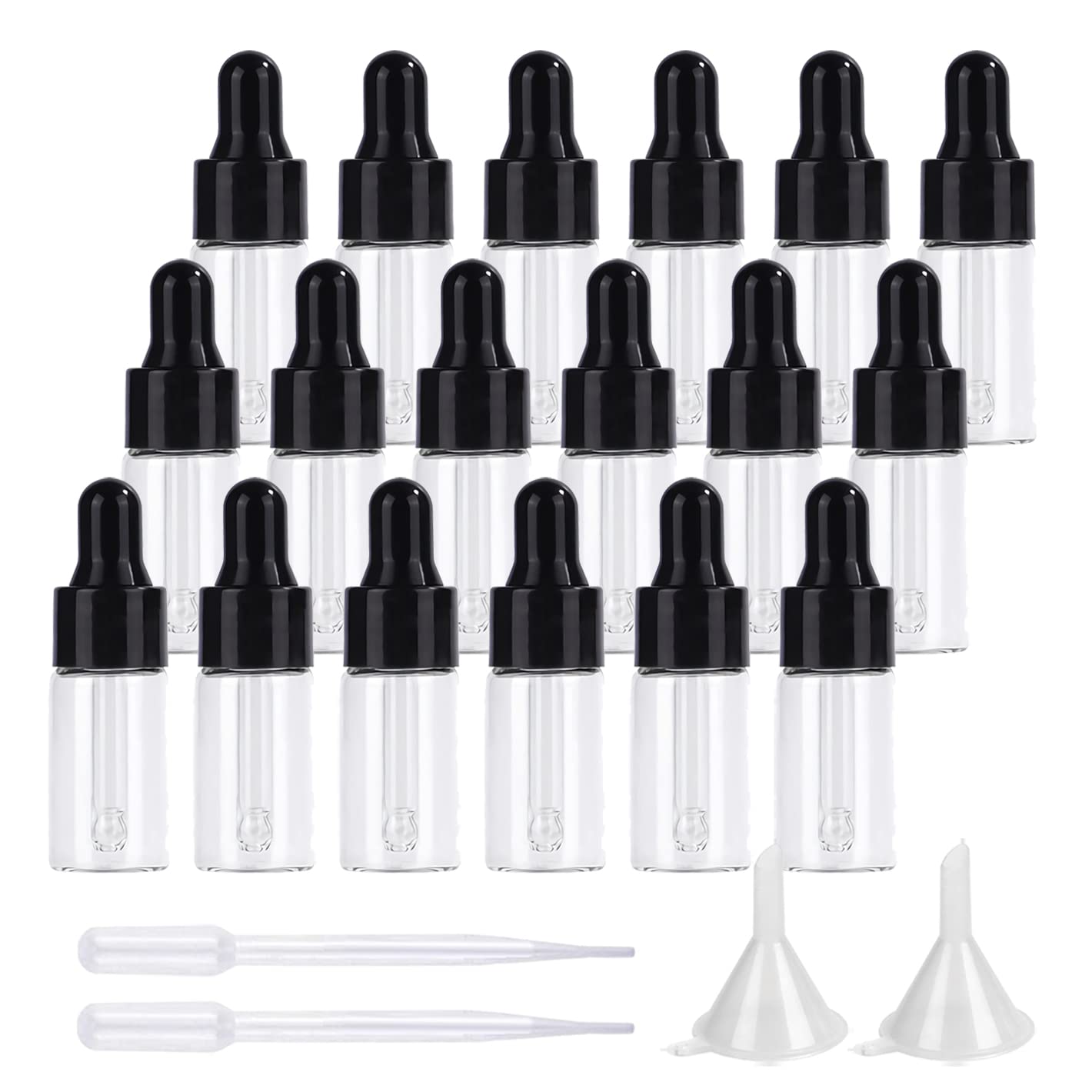 200 Pieza, Vacío 3ml Transparente Botellas de Cuentagotas Cristal, Botellas de Cristal con anillo de Negro y pipeta, para Aceite Esencial, Masaje,Fragancia, Aromaterapia, Laboratorio