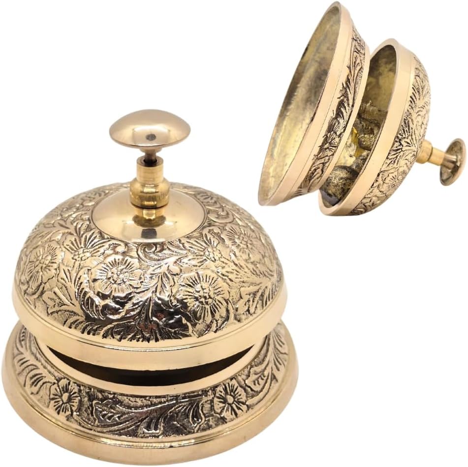 Vintage Brass Service Bell for Reception Desk Hotel Counter Bell Antique Decorative Front Desk Call Bell for Office Restaurant Home Decor 9cm