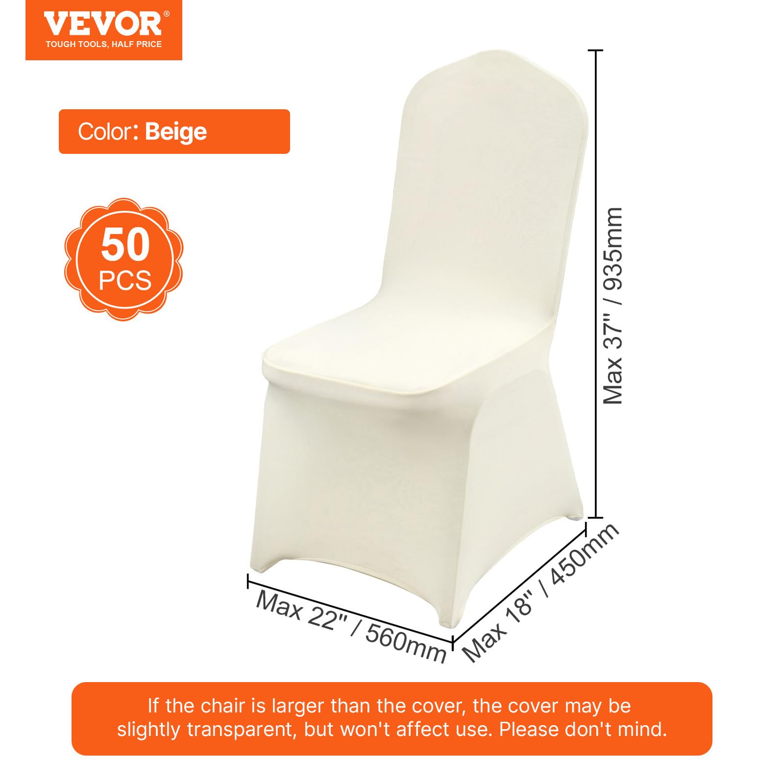 VEVOR Housses de Chaise Pliantes en élasthanne Extensible, 50 pcs, Housses de Protection Universelle, Amovibles et lavables, pour Mariage, Vacances, Banquet, célébration, Salle à Manger, Blanc Ivoire