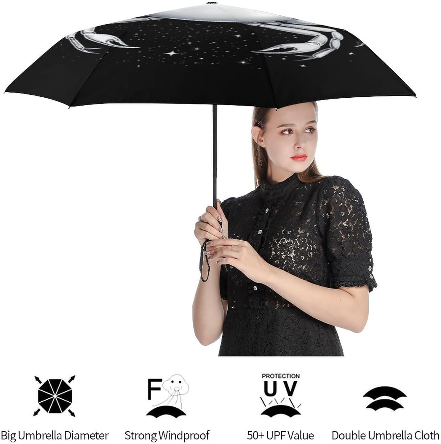 Zodiac Sign C-ancer Compact Umbrella 3 Folding Windproof Automatic Umbrellas Portable Travel Accessories image 4