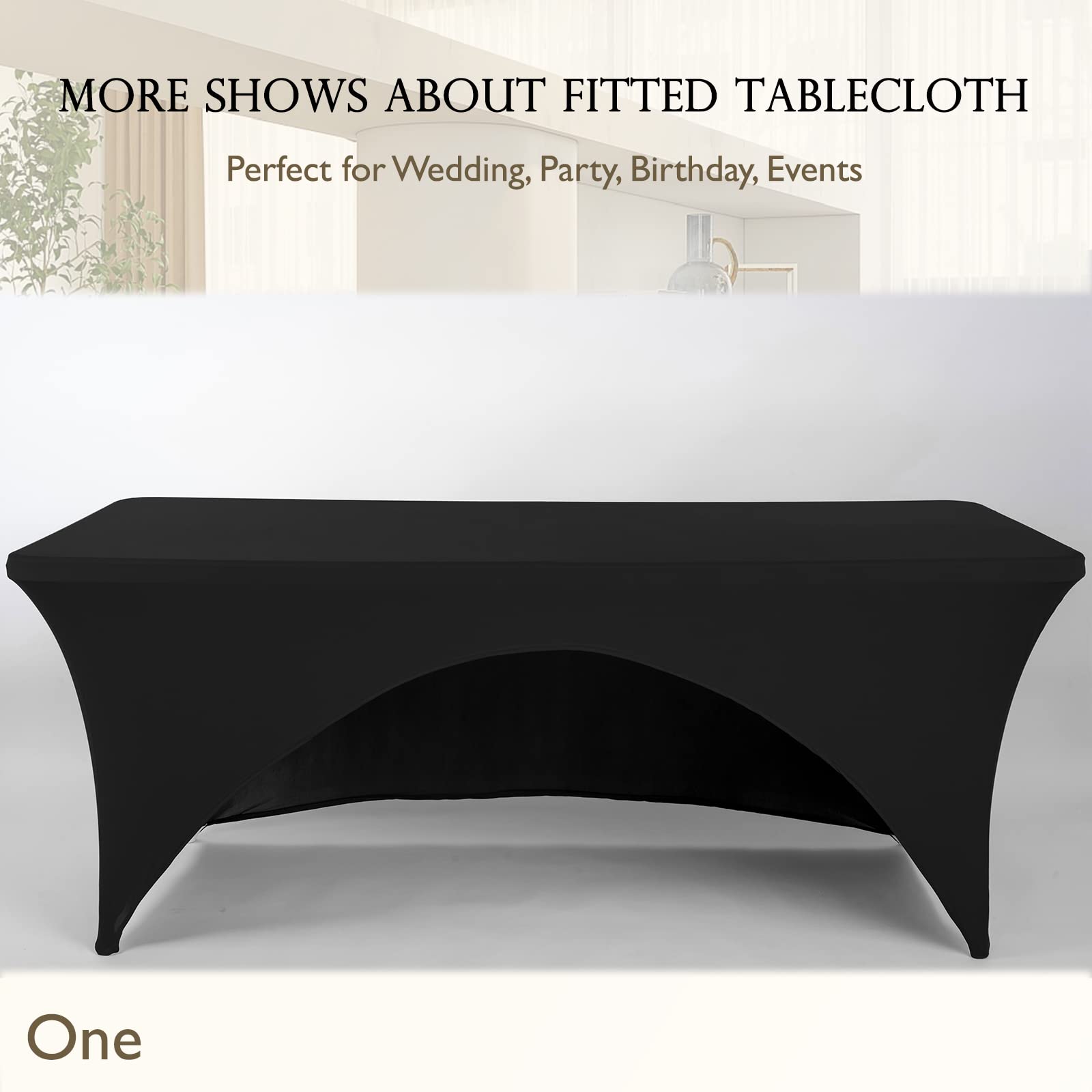Mantel de elastano ajustable de poliéster de 5 pies, mantel elástico para mesa, con espalda abierta, color negro 6