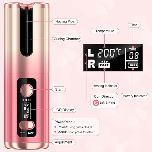 Miniatura 7 de Rizador automático, rizador de pelo automático inalámbrico con 6 temperaturas y temporizador, rizadores de pelo de cerámica recargables, herramienta