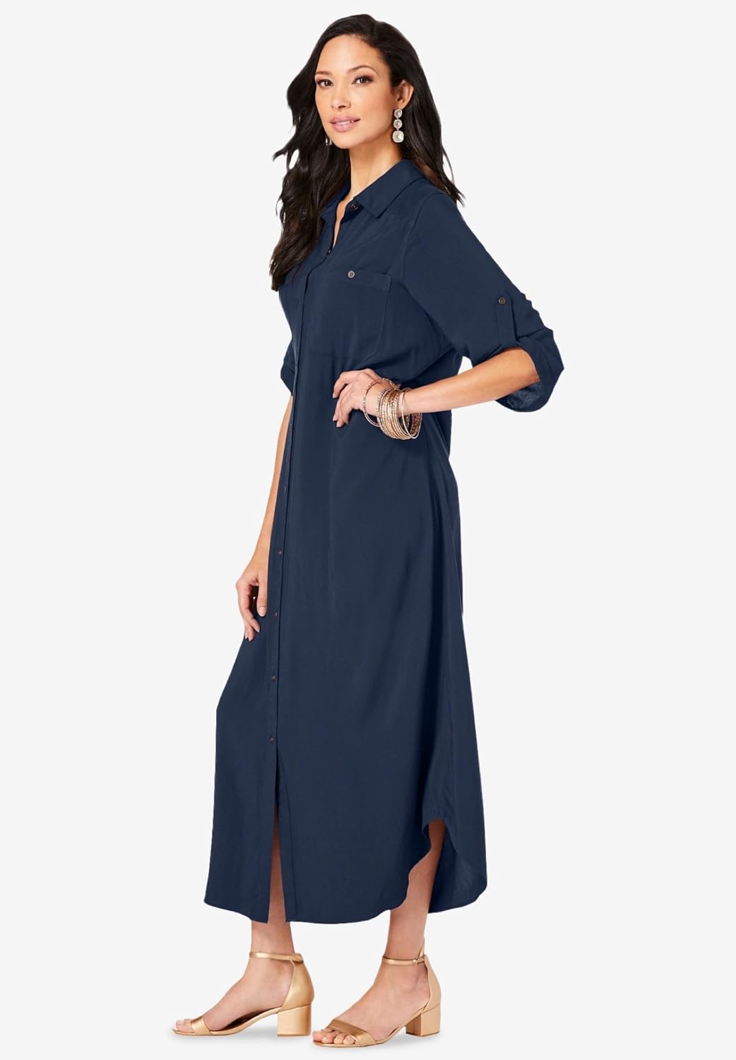 Roaman's Women's Plus Size Collared Button Front Dress