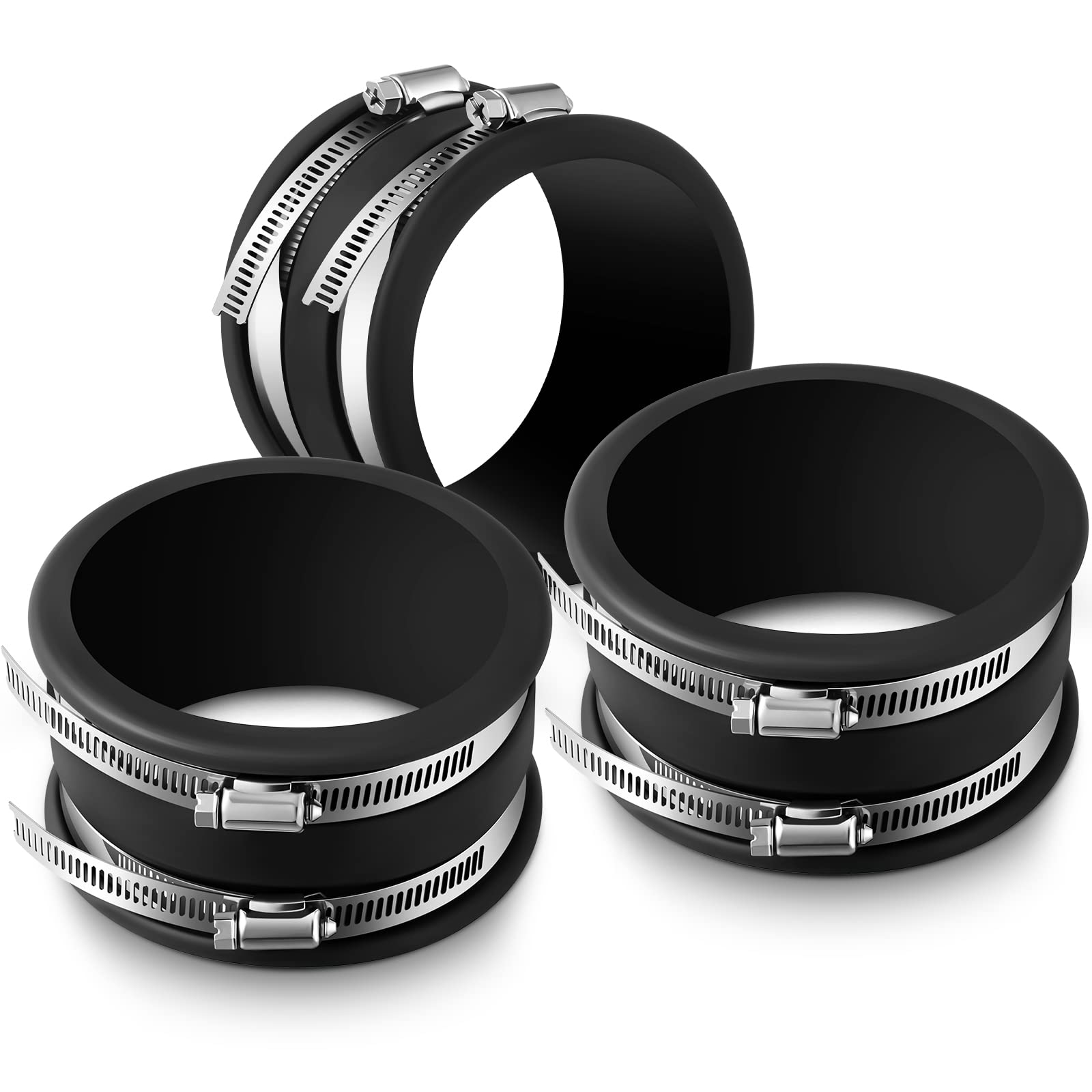 Minatee 3 Pcs 4" Dust Control Flex Cuffs with Stainless Steel Hose Clamps