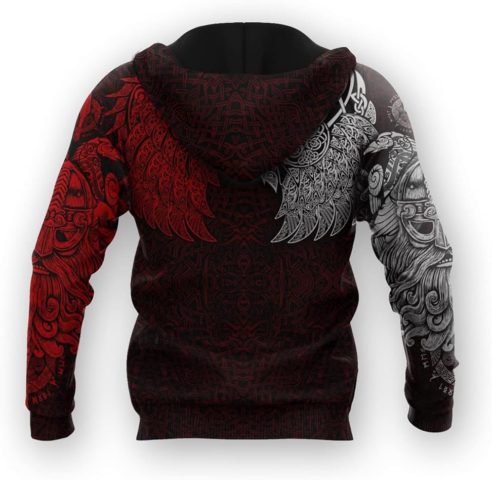 Nordic Odin Raven Sweater 3D Print Casual Loose Zip Sweatshirt Long Sleeve Men's Fall Big Pocket Baseball Uniform