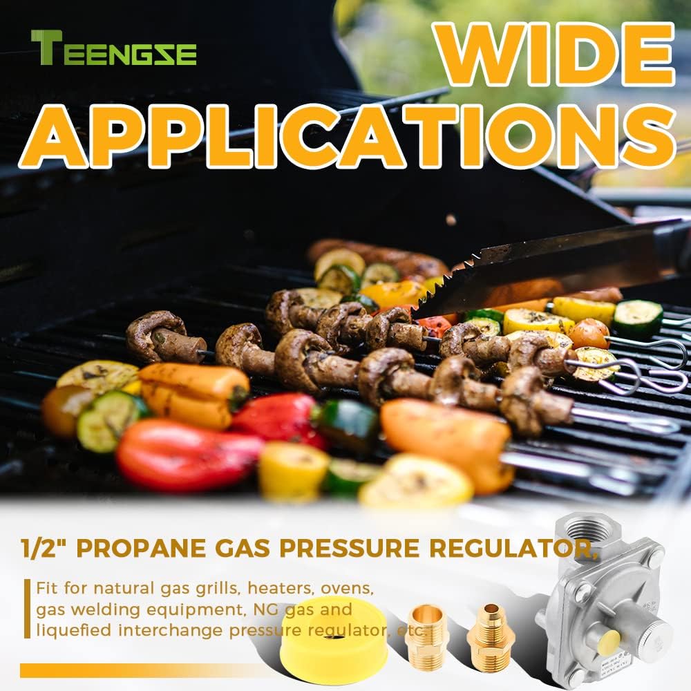 1/2" Natural Gas and Liquefied Interchange Pressure Regulator, Natural Gas Pressure Regulator with 2 Brass 1/2" NPT conversion adapter for NG/LPG Applications