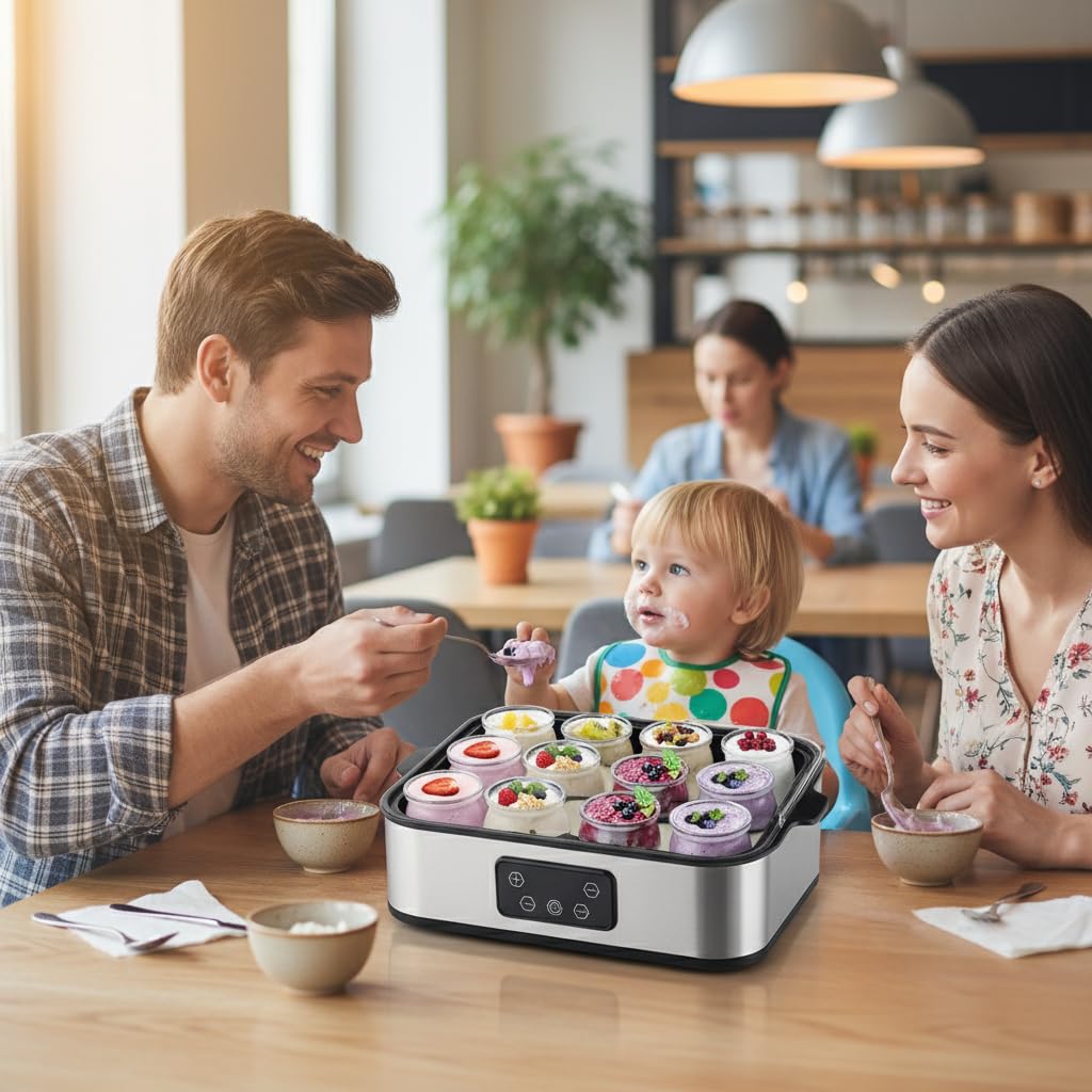 Joghurtbereiter, Automatischer Digitaler Joghurt Maker, Griechischer Joghurtmaschine mit Temperatur- und Timer, mit 9 170 ml Joghurtbechern, Perfekt für den Heim-Bio-Joghurt, BPA-frei, 40 W (Silver)