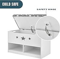 Vista 5 de Caja de juguetes para niños, color gris y blanco con asiento de banco de almacenamiento de cojines, baúl de almacenamiento de juguetes y espacio