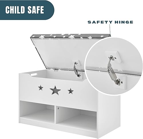 Miniatura 5 de Caja de juguetes para niños, color gris y blanco con asiento de banco de almacenamiento de cojines, baúl de almacenamiento de juguetes y espacio