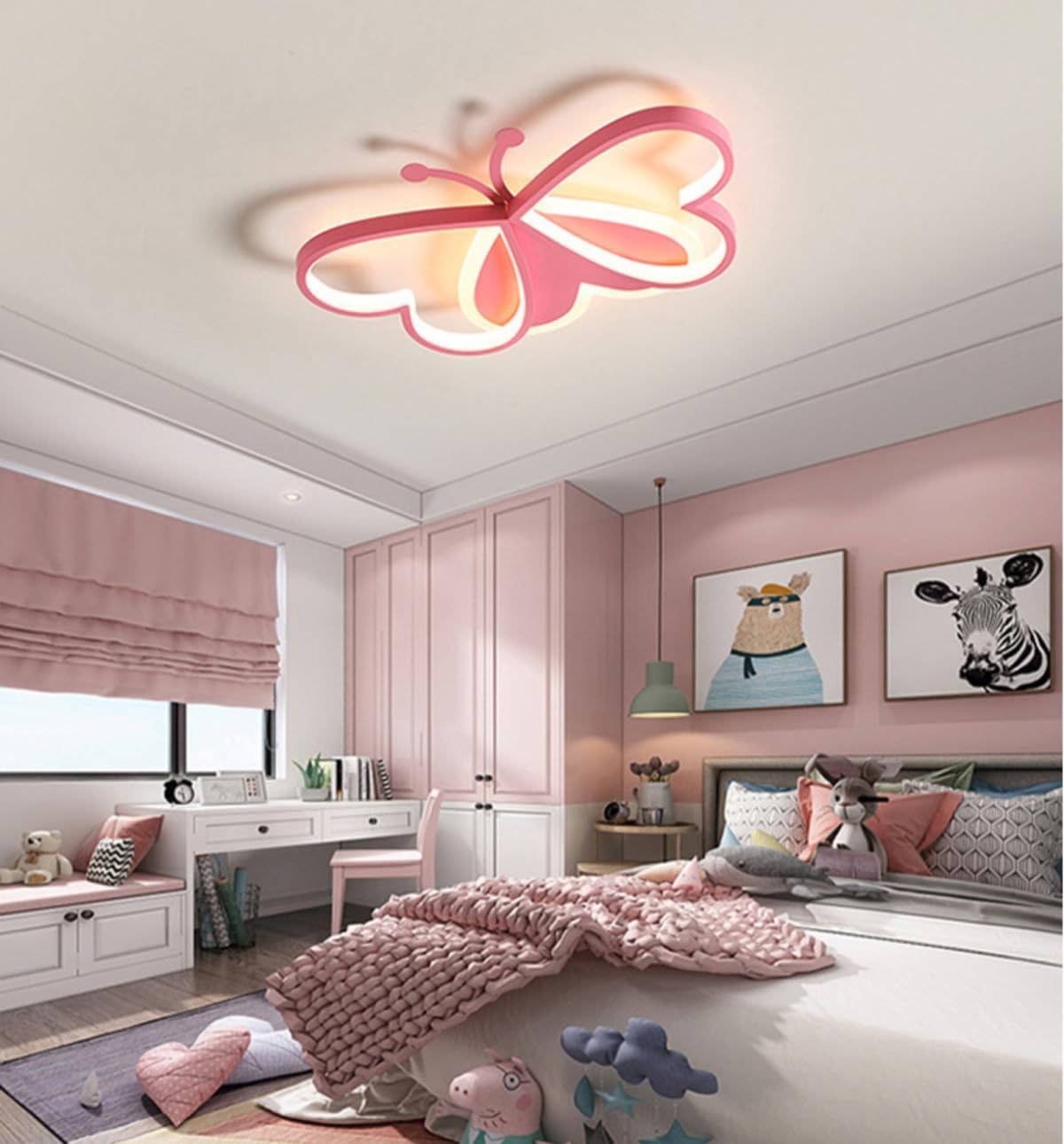 19.8'' Creative Butterfly Children's Room Ceiling Lamp Full Spectrum Eye Protection Lamp 3D Cartoon Chandelier for Bedrooms, Boys or Girls Rooms