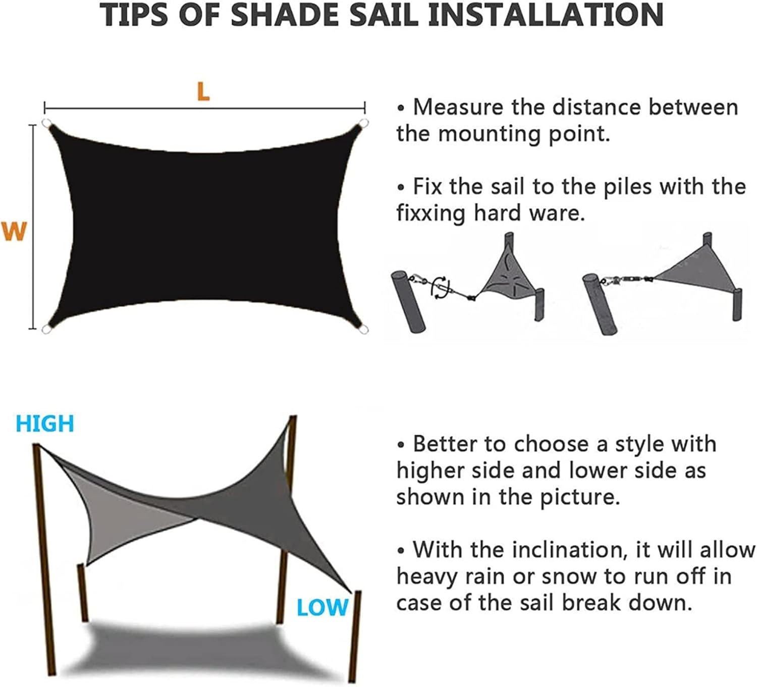 2.5x3M Rectangle Sun Shade Sail Canopy Outdoor Shade Cloth, Shade Sails Waterproof UV Block Fabric Heavy Duty Shade Canopy Sun Protection Windproof Commercial Grade, for Patio, Garden