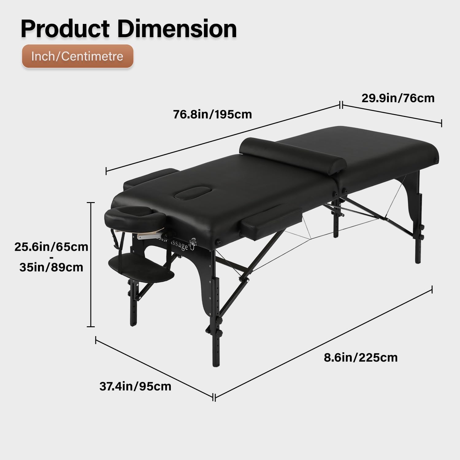 Massage Table Portable PU Leather Lash Bed 30 Inch Wide Adjustable Salon Bed 2 Folding Spa Table with Half Bolster Oxford Cloth Backpack for Spa Foot Massage Facial Care Spa Tattoo, Black